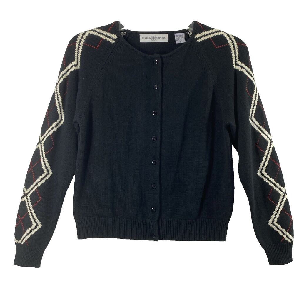 Vintage Marisa Christina Preppy Sweater Womens Small Cardigan‎ Black Red White